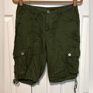 Beautiful 100% Linen Olive Green Cargo Shorts